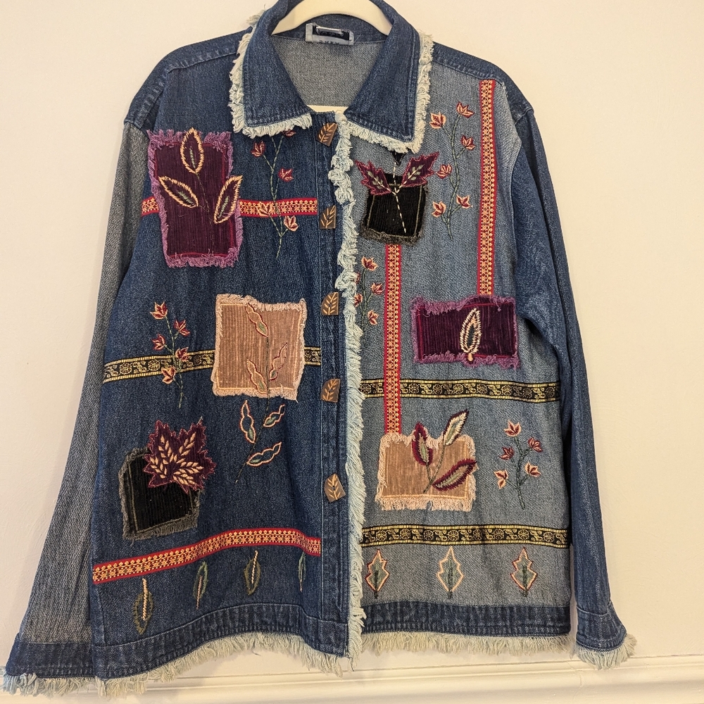 Sara Studio boho denim jean jacket  size L